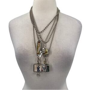 Jewel Kade Necklace Set of 4 Silver Ball Chain Charm Pendant Key Lock Snowflake